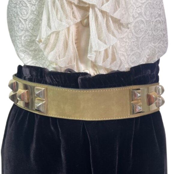 Badge Vintage Leather Studded Suede Leather made in Italy Belt M main image 11